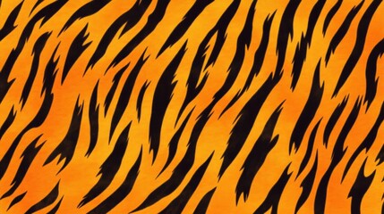 tiger pattern, side view, orange solid background, tiger stripes vibrantly blending with a smooth orange backdrop, warm and inviting look.