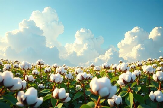 Fluffy clouds create a haven for cotton growth, cotton, shelter, peaceful