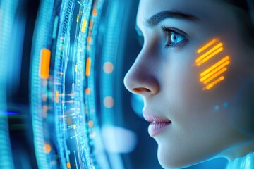 Woman Interacting With Advanced Virtual Reality Display