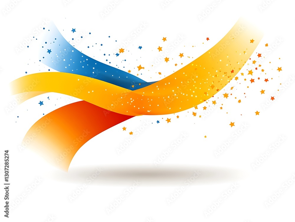 Poster dynamic ribbons with stars create a modern and abstract background