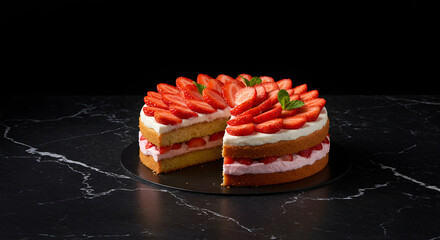 Fresh Strawberry cake on a table