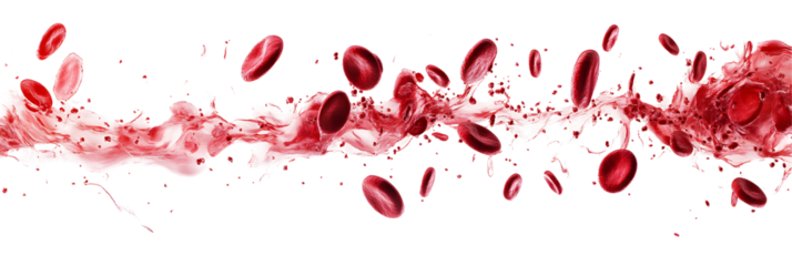 Dynamic red blood cells flowing in plasma on white or transparent background