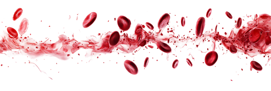 Dynamic red blood cells flowing in plasma on white or transparent background