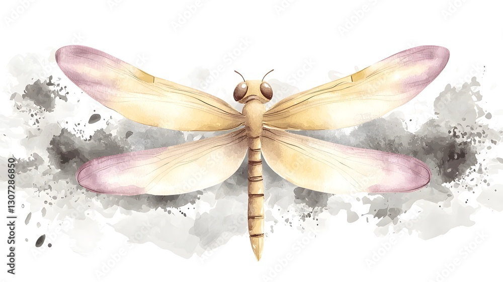 Poster a whimsical and watercolor dragonfly painted with subtle brushstrokes and delicate details its vibra