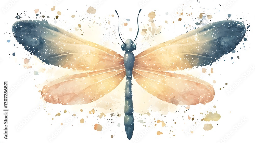 Poster a whimsical and watercolor dragonfly painted with subtle brushstrokes and delicate details its vibra