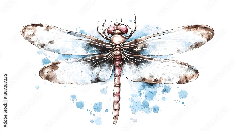 Poster elegant and delicate dragonfly watercolor gracefully floating against a serene white background perf