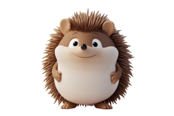 3d render of cute hedgehog with smiling expression on transparent background