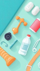 Flat Lay of Exercise Gear and Water Bottle, Physical Health