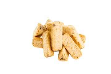 Wheat stick with chocolate cream inside on a white background. Sweet snacks