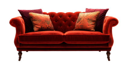 red sofa chair with pillow on transparent background