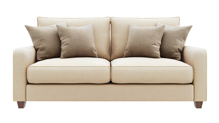 modern beige sofa with pillows on transparent background
