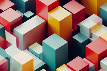 Obraz premium Colorful background of an abstract cube pattern, a colorful 3D geometric design with different color blocks, high resolution.