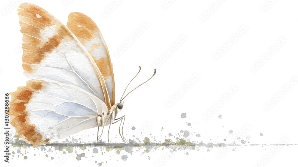Aufkleber whimsical watercolor painting of a butterfly with geometric abstract shapes harmoniously blending or