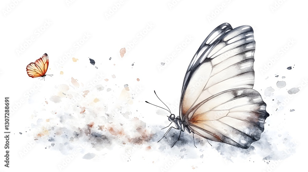 Fototapete A whimsical watercolor butterfly with a geometric design its angular shapes harmoniously blending with organic watercolor splashes creating a unique fusion of nature and abstract art  The delicate