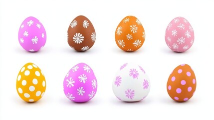 Obraz premium Colorful Easter Eggs Collection - Eight decorated Easter eggs in various colors and patterns, isolated on white background. Perfect for spring and Easter celebrations.