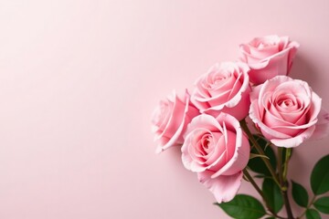 Pastel pink roses in full bloom on a soft white background, pink, floral, flowers