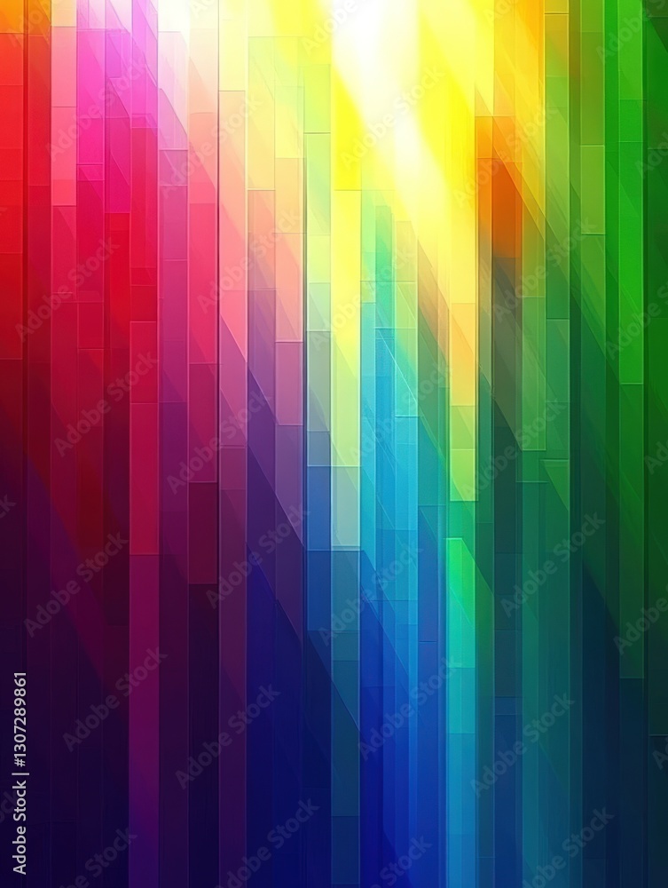 Poster abstract composition of vertical multicolored blocks shifting from vibrant red to deep blue and lumi