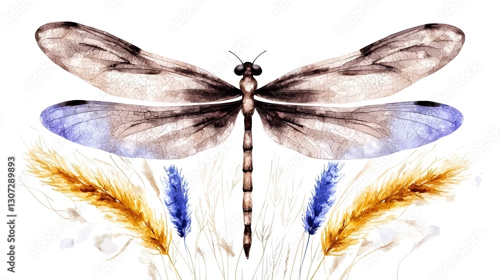 Aufkleber charming and detailed dragonfly painting rendered in minimalistic watercolor style with intricate wi