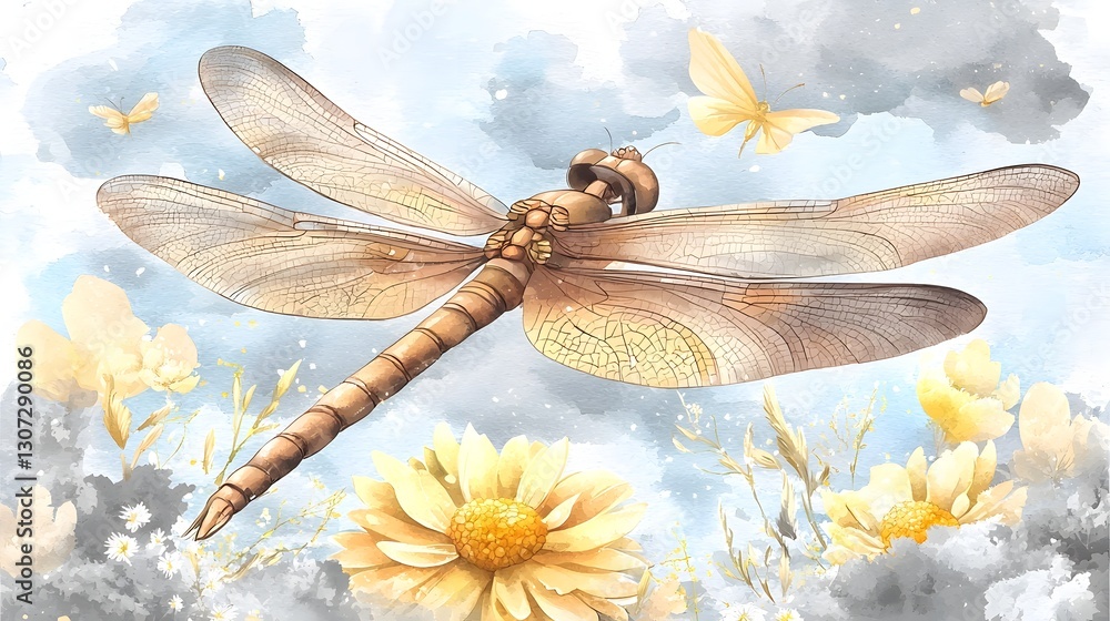 Poster captivating watercolor dragonfly artwork with flowing brush strokes and balanced colors a modern and