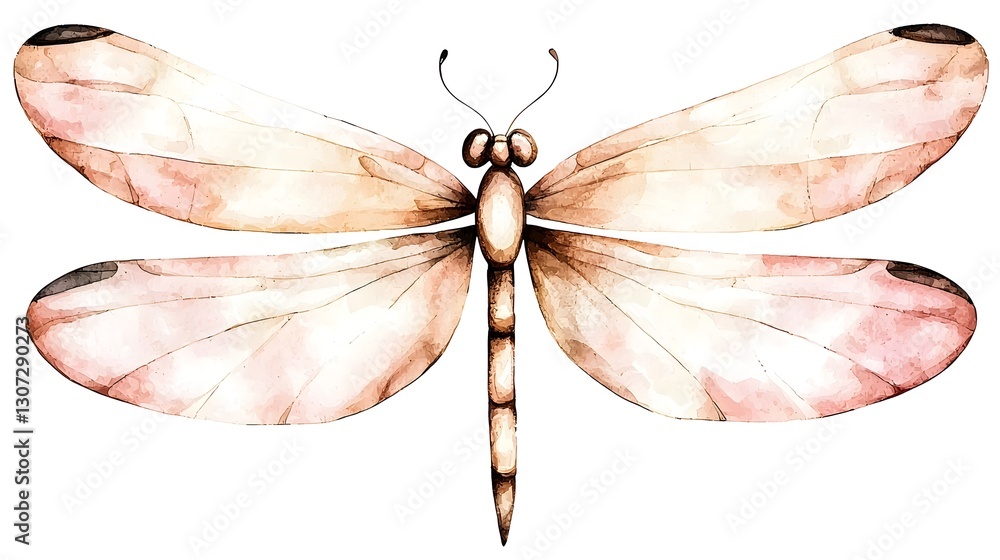 Poster graceful dragonfly watercolor painted insect in minimalistic style with intricate details and vibran