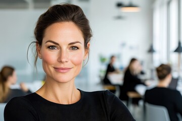 Fototapeta premium Professional Woman In Black Shirt Posing At Office
