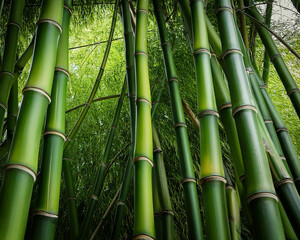 Fototapeta premium creative depiction of entwined green bamboo stalks that twist to reveal the background's organic contours