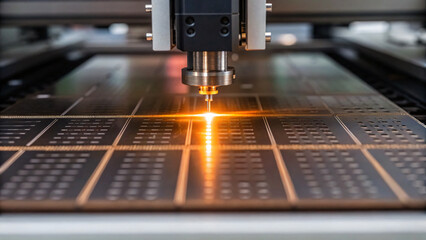 Precision Laser Cutting Process on Circuit Board in Modern Manufacturing Facility