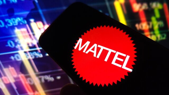 Konskie, Poland - March 03, 2025: Mattel Inc company logo displayed on mobile phone