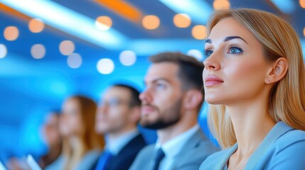 Obraz premium Focused Woman In Audience At A Modern Conference Hall.