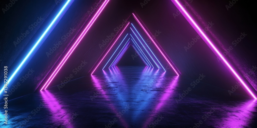 Aufkleber futuristic neon tunnel with colorful lights and glowing lines reflecting on a dark surface in an abs