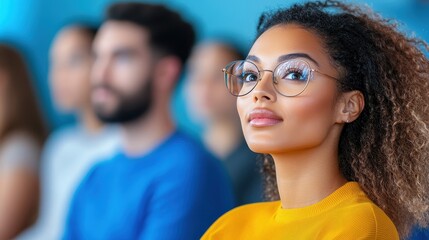 Woman With Glasses Attending A Public Lecture Session