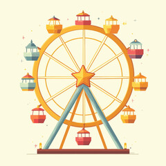 Colorful Ferris Wheel with Star Accent and Retro Style