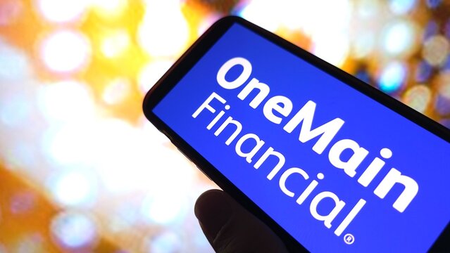 Konskie, Poland - March 03, 2025: OneMain Financial company logo displayed on mobile phone