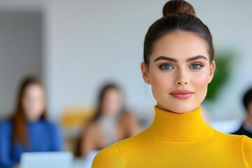 Portrait Of A Woman In Yellow Sweater, Blurred Background