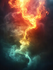 Abstract Fiery Smoke Clouds in Darkness