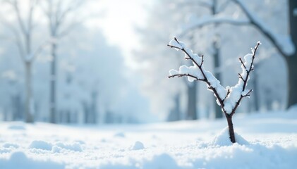 Single birch branch against white snowy landscape, snowflake, serene, branch