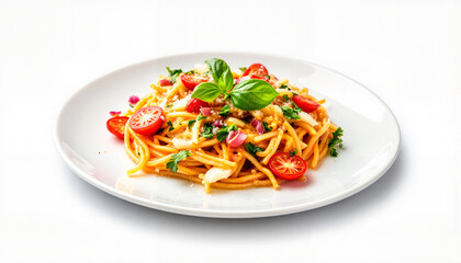 Delicious pasta dish elegantly plated with fresh ingredients, gourmet dining