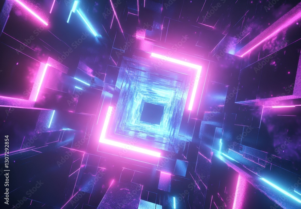 Poster futuristic neon tunnel with vibrant lights creating an immersive digital experience in a 3d space of
