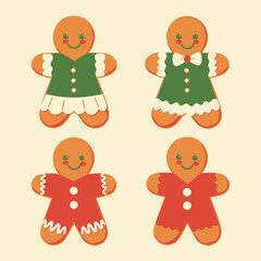 Festive Gingerbread People in Colorful Outfits Pattern
