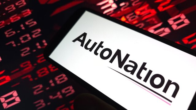 Konskie, Poland - March 03, 2025: AutoNation company logo displayed on mobile phone