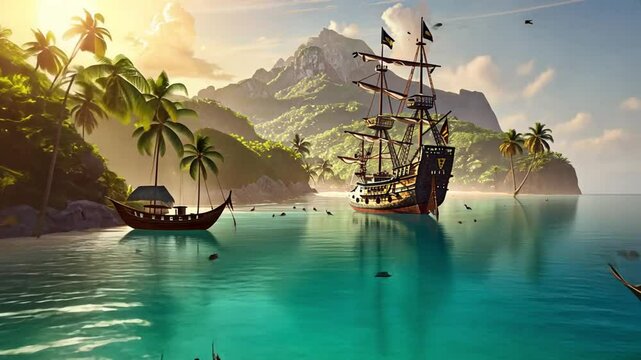beached pirate ship Videos 4K