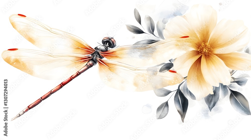 Poster a dreamy and dragonfly wings blending seamlessly into a vivid watercolor spectrum that highlights it