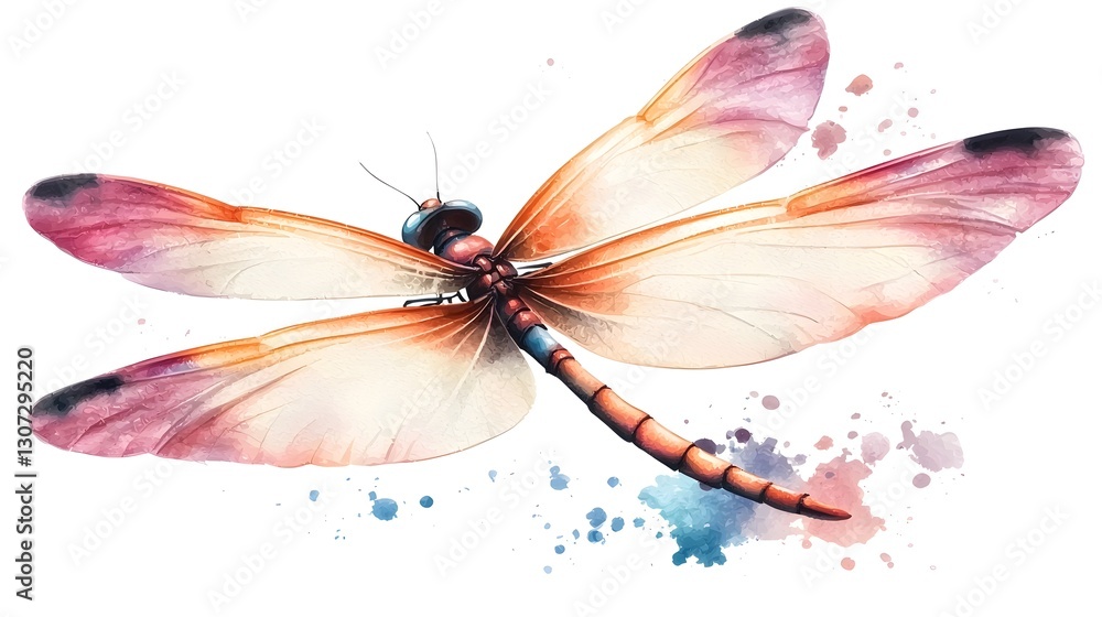 Poster breathtaking watercolor dragonfly artwork showcasing its delicate wings with intricate details paint