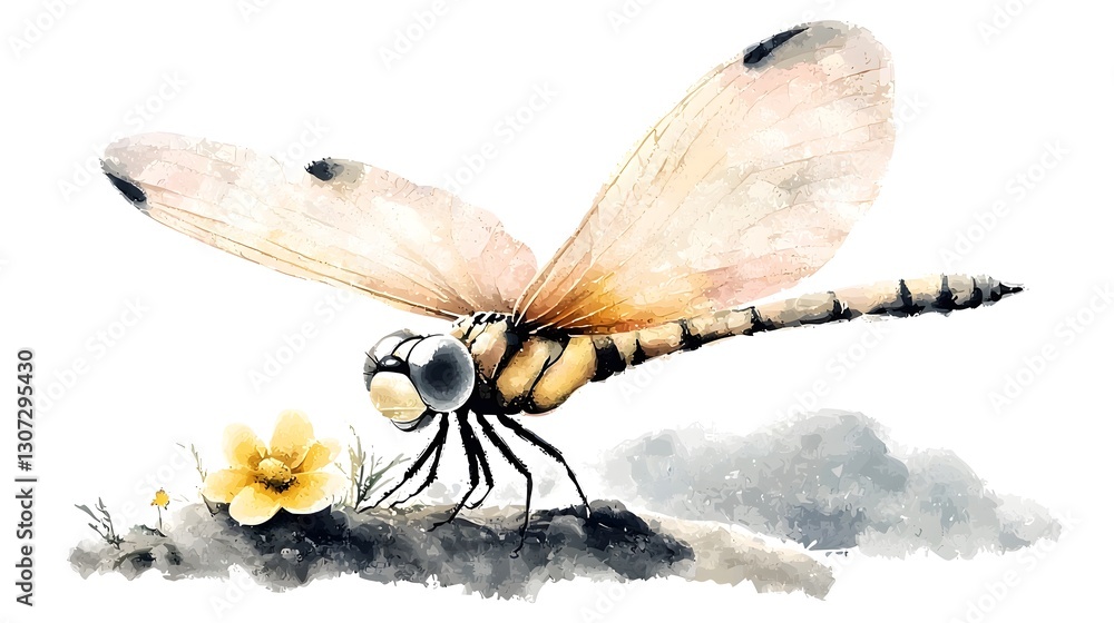 Poster a captivating and depiction of a dragonfly its luminous wings adorned with complex patterns and rich
