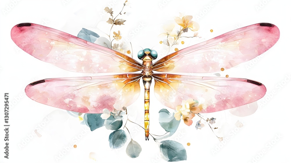 Poster a captivating and depiction of a dragonfly its luminous wings adorned with complex patterns and rich