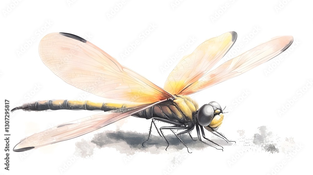 Poster and elegant dragonfly painting showcasing its delicate shimmering wings in a striking contrast with 