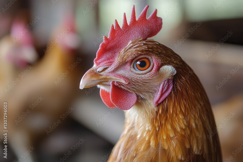 Poster close up view of a brown hen with vibrant plumage in a farm setting during daylight hours generative