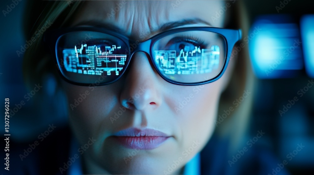 Aufkleber woman programmer concentrating on code analysis tech office digital portrait focused environment clo