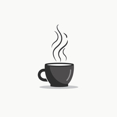 Stylized steaming dark cup of coffee or tea