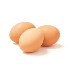 Three brown eggs on white background
